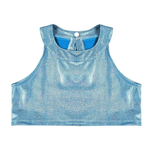 ACSUSS Holographic Shiny Metallic Dance Crop Top for Girls Halter Neck Sleeveless Party Clubwear Festival Rave Outfit4