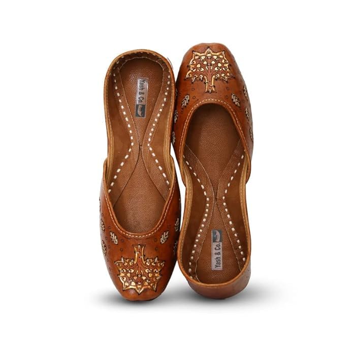 YASH & CO. Pure Leather Hand Crafted Bellies| Rajasthani Jutti, Mojari| Latest Collection Comfortable Stylish Slip on Bellies & Ballerina for Women & Girls/Ethnic Bellies Footwear