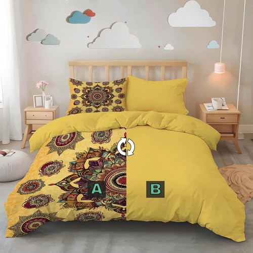 Housse de couette ocre en microfibre douce qualité supérieure motif ethnique - 3
