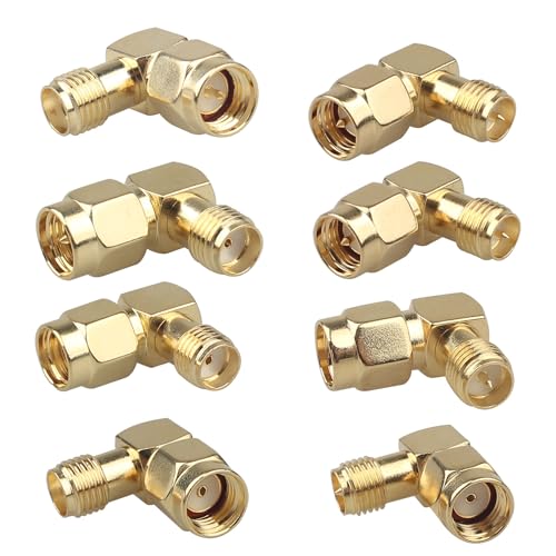 Futheda 4 Type Set SMA Adapter Kits Male to Female Low Loss Gold-Plated 90 Degree Right Angle RF Coaxial Connector for 2G/3G/4G LTE Antenna Extension Cable Radio FPV Drone Backup Camera WiFi Router - Image 3