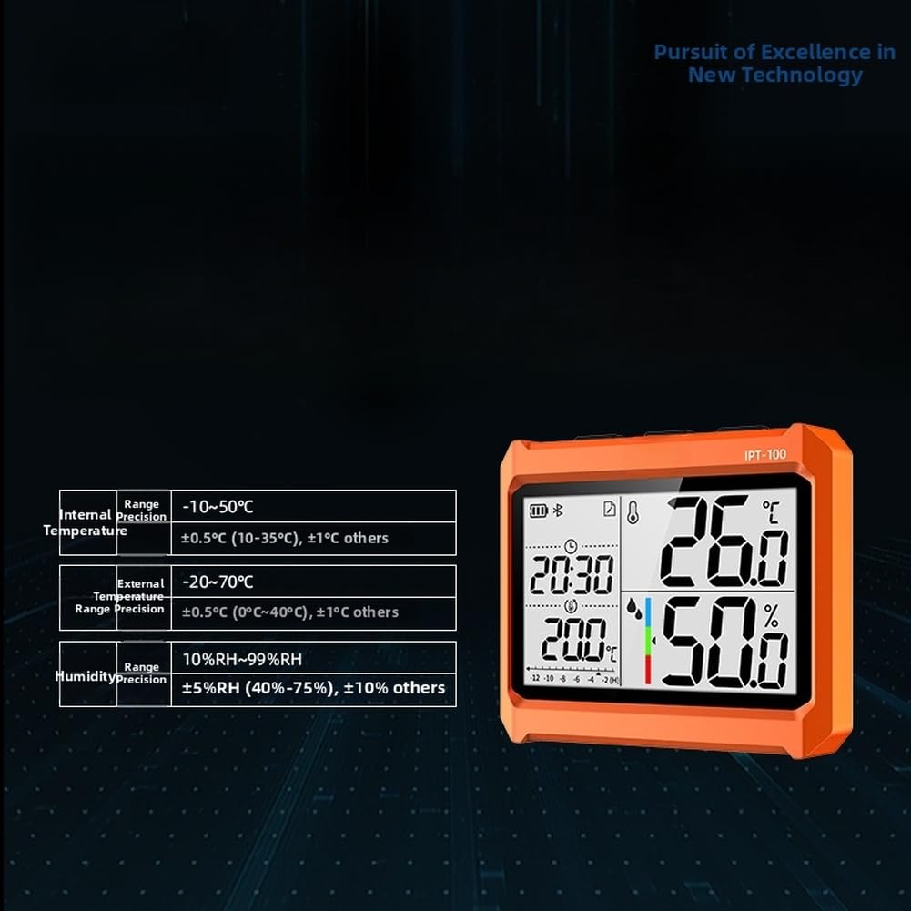 1 medidor inalámbrico de temperatura y humedad, termohigrómetro industrial con precisión de ± 0,5 ℃, registro de datos de aplicación para laboratorio, naranja (instrumento y sonda)