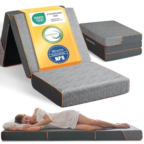 Coolux Sleep Faltmatratze 195x75x10cm, Platzsparend Klappmatratze, 3-teilige Schaumstoffmatratze für Gästebett, Reisen, Camping, Boden,...