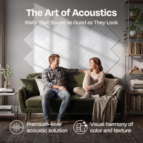 Image of Acoustic Panels 12-Pack Soundproof Wall Panels 12 inchx12 inchx0.4 inch Decorative Sound Dampening for Your Home, Office, Studio, Bedroom & More with Unique GridFrame Carving [White]