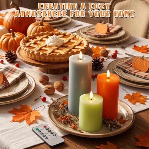 Image of 3 Pcs 6 /8 /12 inch Fall Colorful Flameless LED Candles Decorations for Home