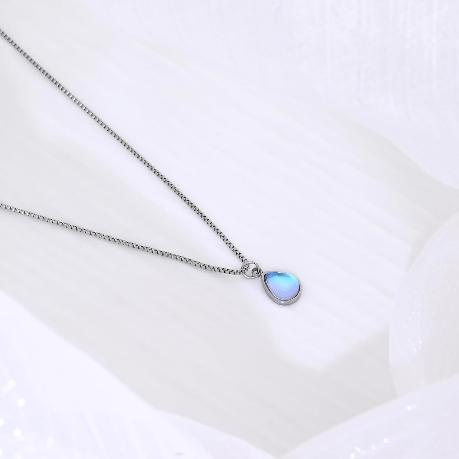 Tiny Moonstone Necklace for Women, Silver Teardrop Pendant, Gemstone Jewelry - Image 6