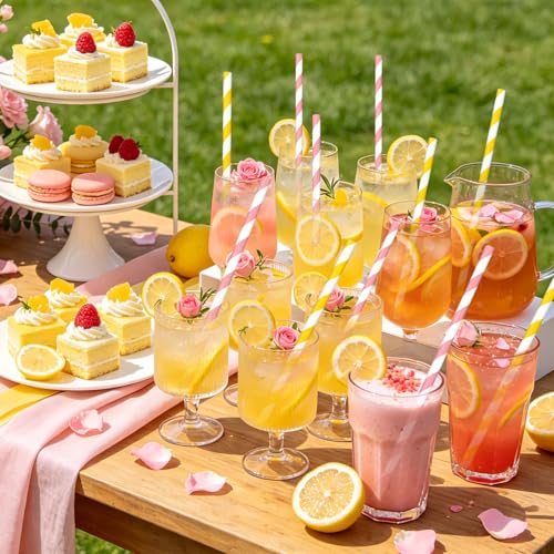100 pitillos desechables en papel rosa y amarillo miniatura 5
