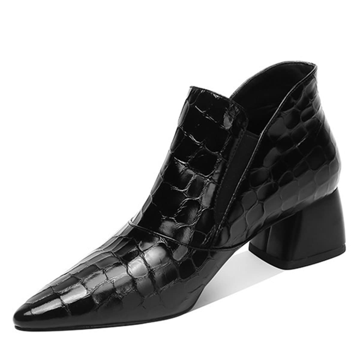 Photo 1 of YDN Women Sexy Pointed Toe Ankle Boots Chunky Low Heel Booties Pull on Elastic Party Outdoor Shoe Size 8 Black