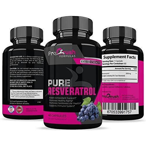 Pure Resveratrol- Natural Red Wine Antioxidant Supplement. Supports Heart Health, Weight Loss, Immune