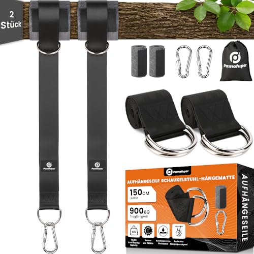 Pamofuper 900 kg Schaukelbefestigung-Aufhängungsset, inklusive D-Ringen und Karabinerhaken aus Edelstahl, geeignet für Hängematten, Schaukeln, Hängesessel und Turnringe (Black 150cm)