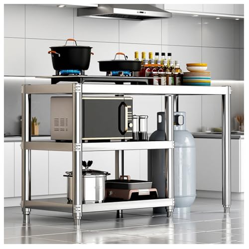 NQNFWCRJ Banco de Trabajo Comercial de Acero Inoxidable de 3 Capas con Zona de Almacenamiento para Bombonas de Gas Mesa de Cocina Y Estantería Doméstica de 80 Centimeters de Altura