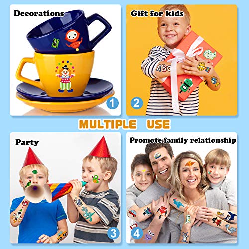 Partywind 145 Styles - Luminous Temporary Tattoos For Boys Kids, Glow Fake Tattoo Stickers For Children Featuring Dinosaur Space Pirate Cars And More, Glow Kids Birthday Party Supplies Favors (12 Sheets) #TOP3