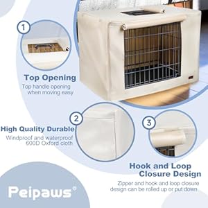 24 inches Dog Crate Cover – Durable Waterproof 600D Oxford Fabric Pet Dog Kennel Cover with Water Bottle Nozzle Design. (Tan)