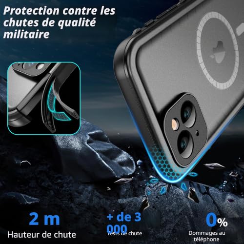 Coque étanche iPhone 14 imperméable et antipoussière intégrale noire