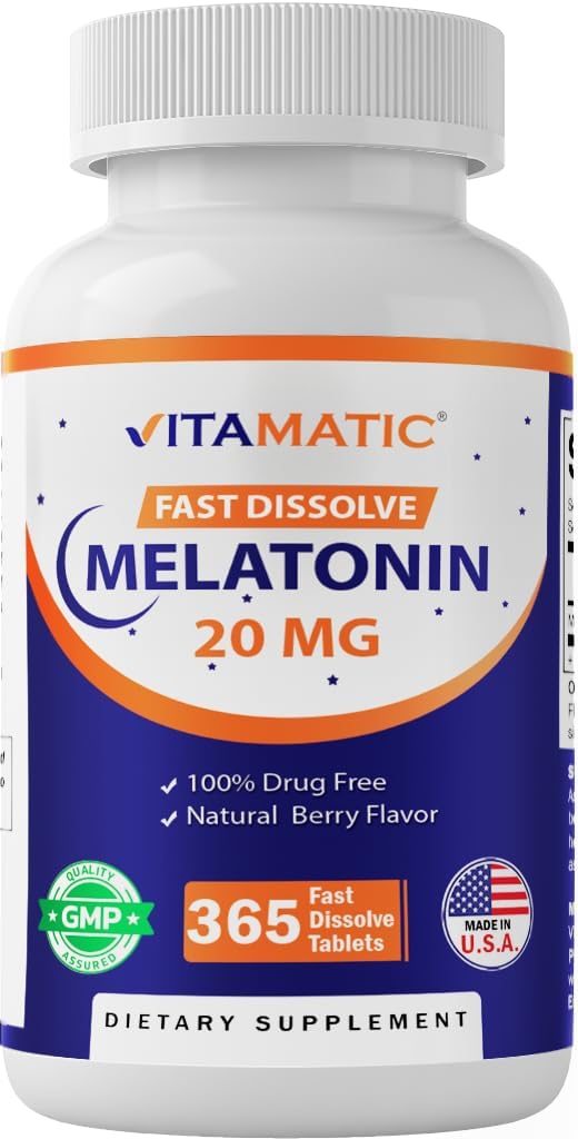 [BRSW2ZI2PMMQ23DO] Vitamatic Melatonin 20 mg, 365 Fast Dissolve Tablets | Natural Berry Flavor