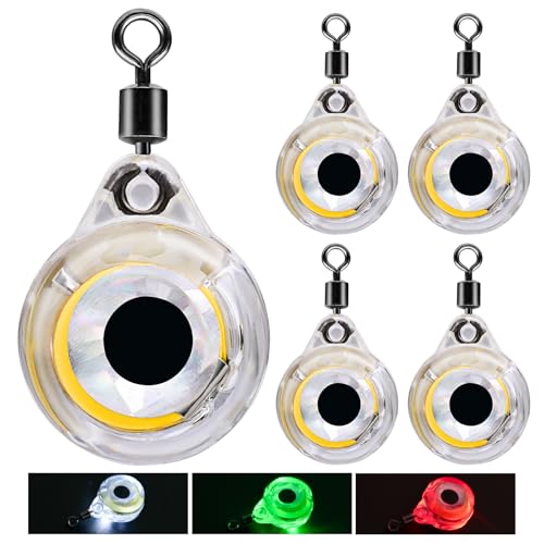 DUNKTEAM Deep Sea Fishing Lures Underwater Fishing Light Deep Drop Fishing Lights Fish Eye Attractants Lures LED Fishing Lures Kit Trolling Lures 5PCS