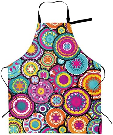Colorful Moroccan Circles Flower Funny Bbq Adjustable Apron For Women Men Birthday Gifts Grilling Cooking Master Chef Bib 2 Pockets