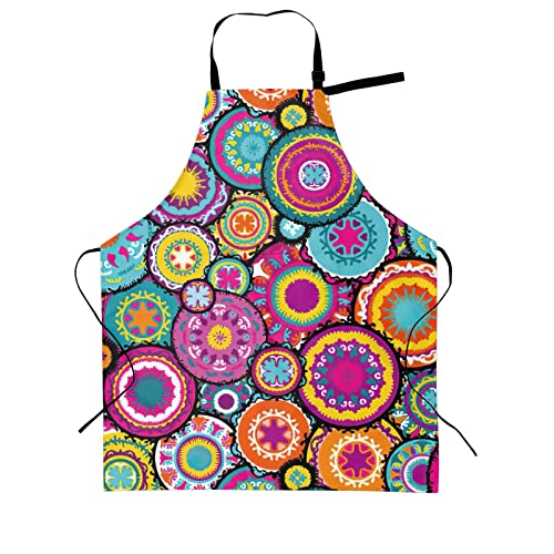 Colorful Moroccan Circles Flower Funny Bbq Adjustable Apron For Women Men Birthday Gifts Grilling Cooking Master Chef Bib 2 Pockets #TOP2