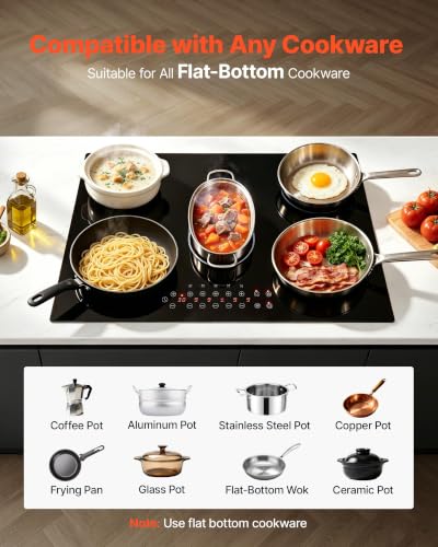 Image of VEVOR Electric Cooktop 30inch 5 Burners Stove Top 8900W 220V No Plug, Ceramic Built-in Radiant Electric Stove, with 9 Power Levels, Timer, Child Lock, Over-Heat Guard, Touch Control