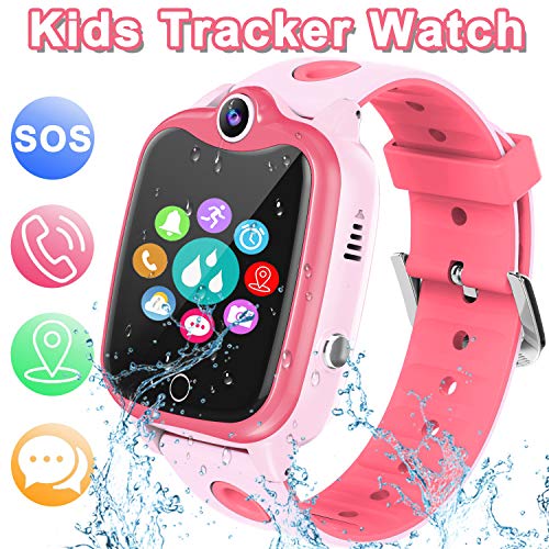 Smart Watch for Kids with GPS Tracker, Kids Waterproof Smartwatch Phone with Games Touch Screen SOS Call Voice Chatting Holiday Birthday Gift for Boys Girls Aged 4-12 Year Old (Pink)