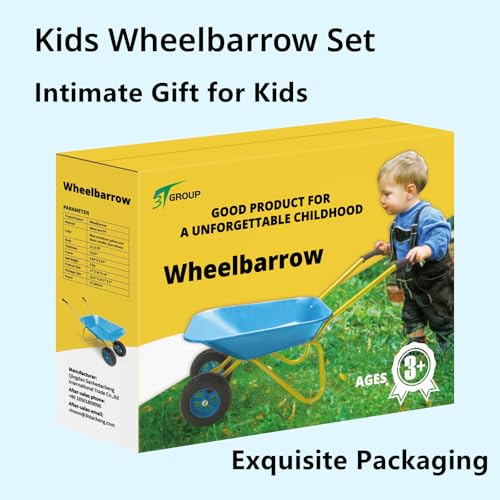 Image of 2 Wheel Children Toddler Wheelbarrow Gift for Kids Gardening Tool Set(blue) | Kids Metal Wheelbarrow Wheel Barrow Wheel Barrel Indoor Outdoor Play Toys All Seasons Digging Weed,Sand,Sweeping Leaves,Snow