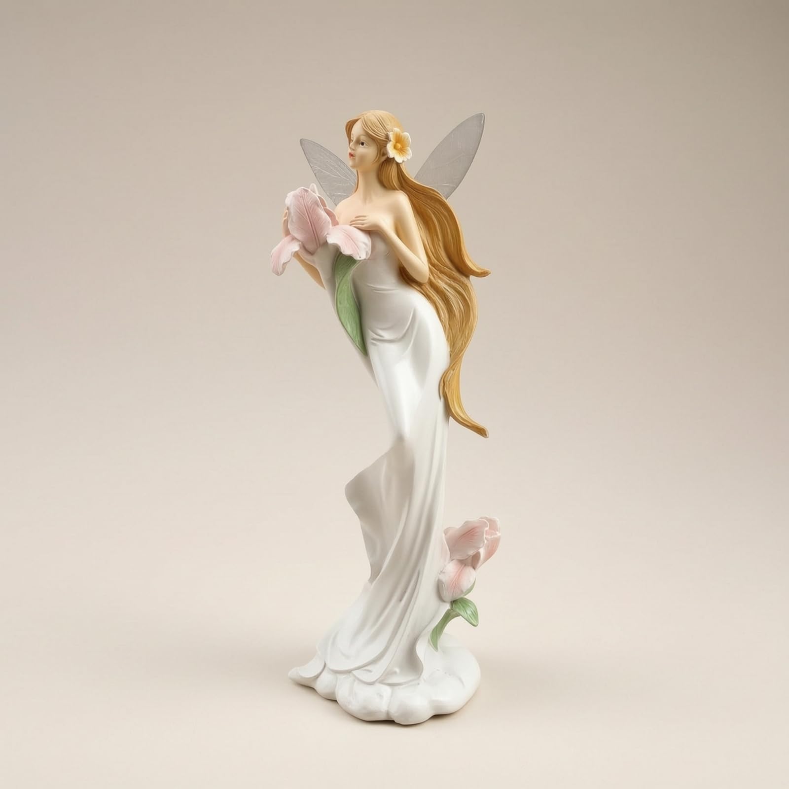 Fee mit Flügeln elegant Feenfigur magisch Feenskulptur für Sammler, Wohnzimmer, Garten, Balkon, 铃兰仙女