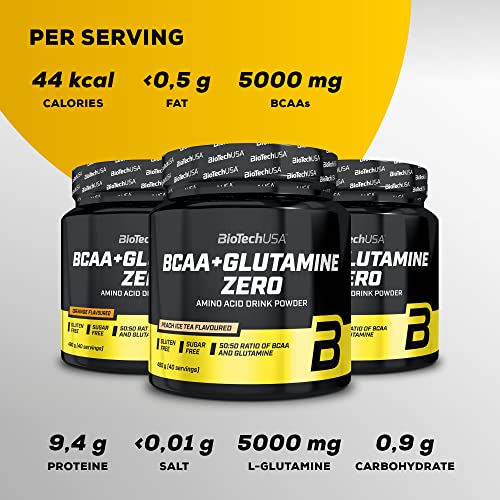 BioTechUSA BCAA + Glutamine Zero | 40 Servings | Vegan | Sugar-Free | Gluten-Free | 2:1:1 Ratio BCAAs | 480 g | Peach ice Tea - Image 5