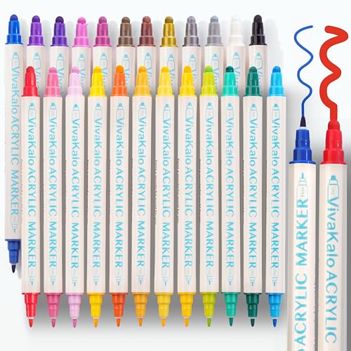 24 Colors Dual Tip Acrylic Paint Pens Markers, Premium Acrylic Pa...