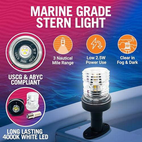 Image of Boat Anchor Light, 5 inch LED Stern Light, USCG Tested Waterproof Marine | Navigation Light, 3NM White All-Around Lighthouse, LED Accessory for Boats