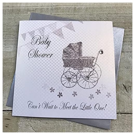 White Cotton Cards Baby Shower Pram Card (Silver)