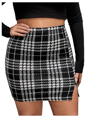 Floerns Women's Plus Size Elegant Houndstooth Plaid Skirt High Waisted