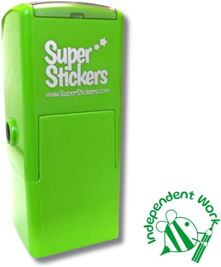 Superstickers Teacher Stamp - Independent Work Design - Green Ink - Self Inking Education Stamper for Marking - 23 x 23mm