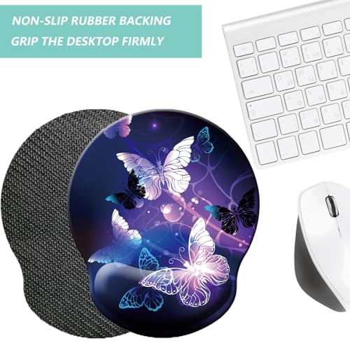 Mouse Pad with Wrist Support, Ergonomic Mouse Pad with Memory Foam Wrist Rest Cushion, Non-Slip Rubber Base Gaming Mice Pad for Home Office Computer Laptop, Butterfly - Thumbnail 4