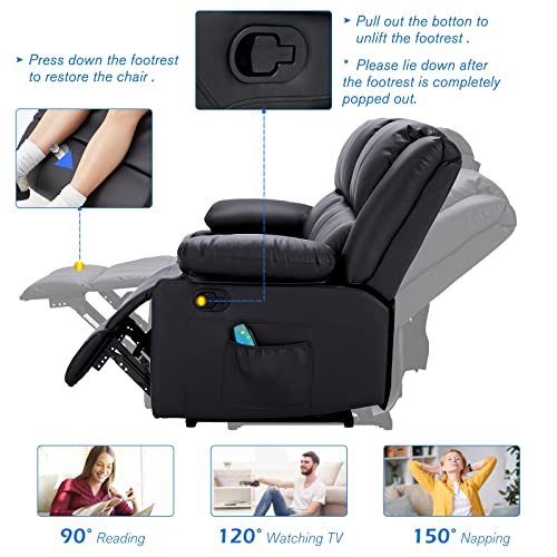 YODOLLA Reclining Sofa with Massage&Heat Function, Wall Hunger Recliner Couch 3-Seat Manual Faux Leather RV Sofa Couch, Home Theater Seating, Black