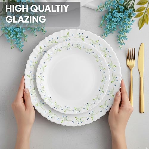 Image of Cello Tropical Lagoon Dazzle Series Opalware Dinner Set, 35-Pieces, Service for 6, White