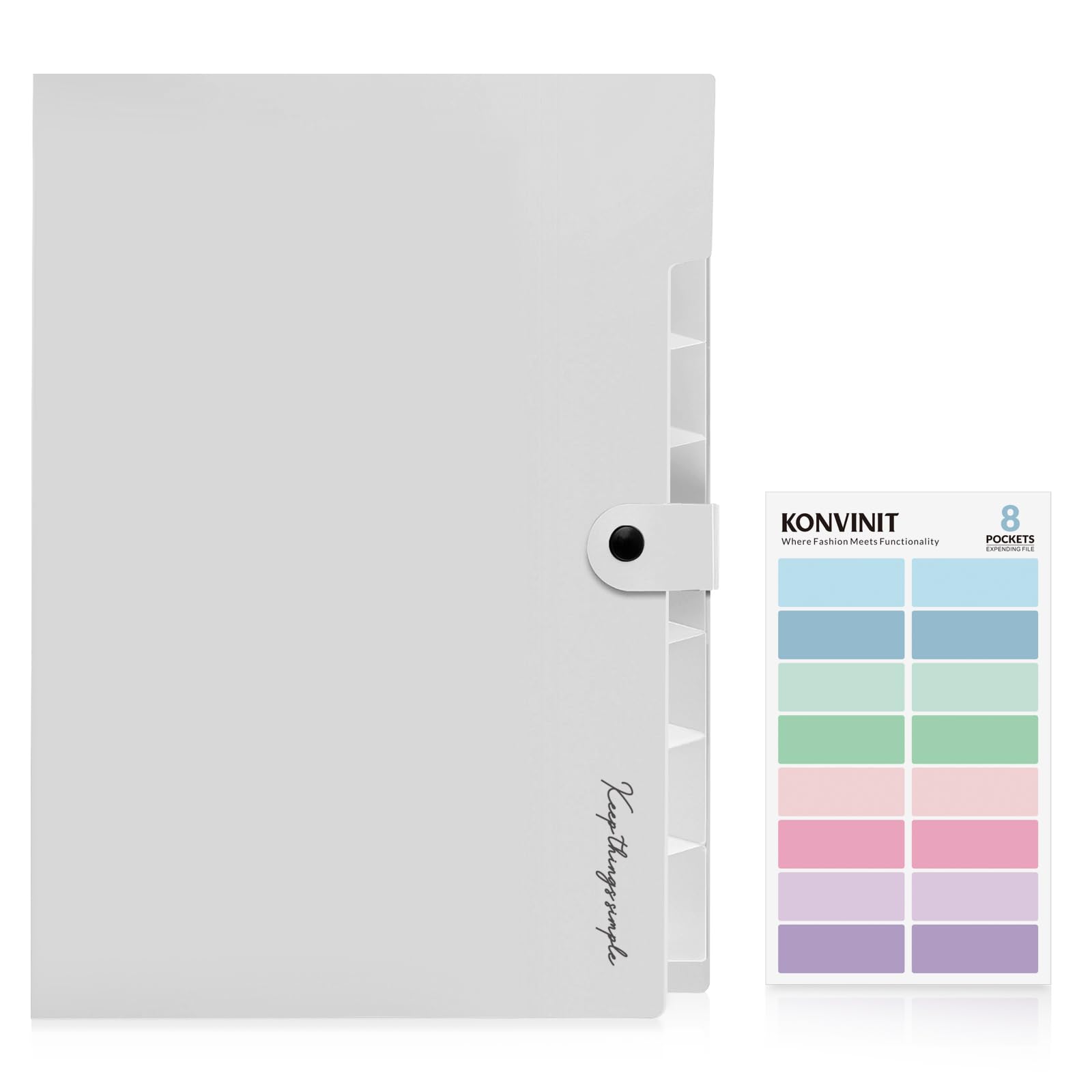 KONVINIT File Folder with 8 Pockets A4 Document Organiser Folder High Capacity Portable Expanding File Folder Paper Work Accordion Folder for School,Home and Office,Grey - Image 2