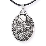HAQUIL Night Wolf Howling at the Moon Pendant Necklace, Faux Leather Cord, Wolf Jewelry Gift