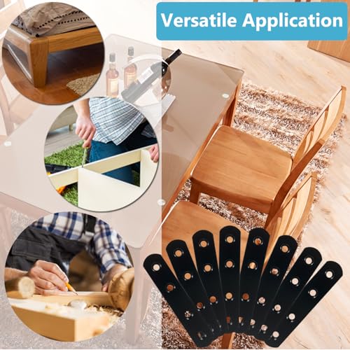 Image of 8 Pcs Black Straight Mending Plate Bracket Brace Stainless Steel Straight Brackets 95mm / 3.74 inch Wood Brace with Screws and Screwdriver