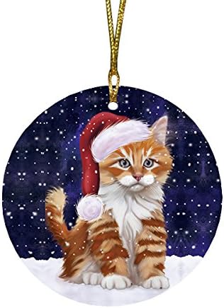 Let It Snow Tabby Cat Round Flat Ornament - Pet Decorative Hanging Ornaments for Christmas X-mas Tree Decorations - 2.75" Round Ceramic Christmas Ornament POR1526
