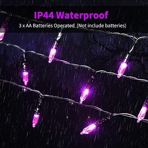 Image of Christamas Decorations Purple String Lights Battery Operated 17.8 Feet 50 LED 2 Pack Waterproof Mini Fairy Lights with 8 Lighting Modes for Outdoor Indoor Use, Xmas Halloween Tree Holiday Party Patio