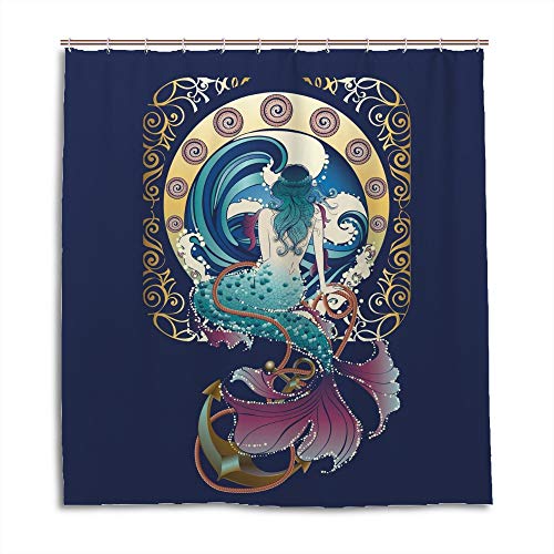 Rideau de douche sirène en polyester imperméable 180x180 cm - 5