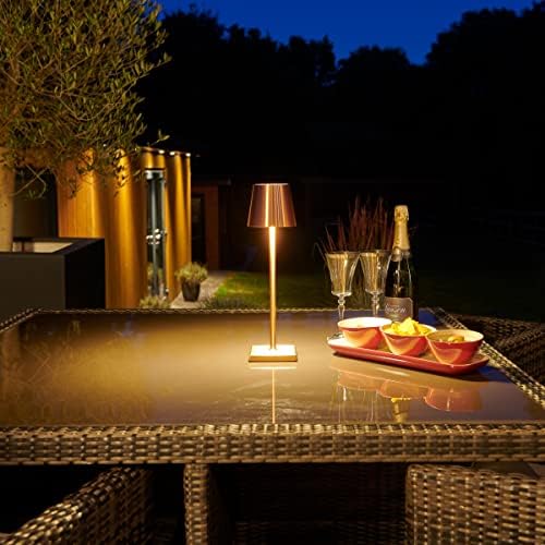 Auraglow Rechargeable Table Lamp - Cordless Portable LED Light with Warm White and Colour Changing Mood Lighting, Touch Control, Weatherproof  Mayfair (Copper)