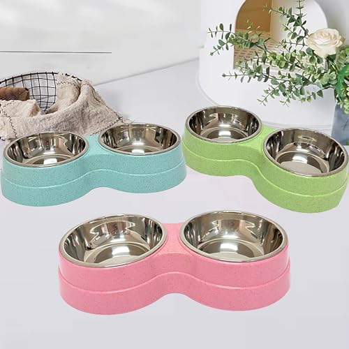 Edelstahl Napf Hund Fressnäpfe für Hunde,Hundenäpfe Futternapf 300 ml, rutschfest Doppel Napfset Hundenapf Katzennapf Fressnapf für Mittelgroße und kleine Hunde, Katzen (rosa)