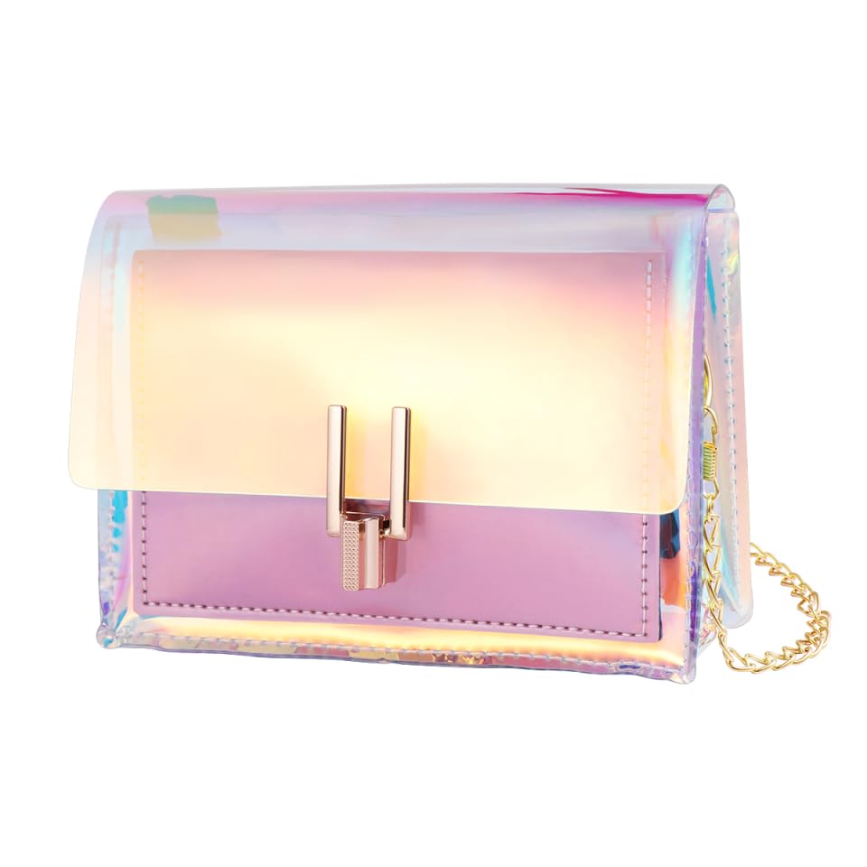 Women Transparent Handbag Colorful Chain Bags Clear Jelly Mini Purse for Party and Daily Use (Pink 6.69 X 5.51 X 2.36 Inches)