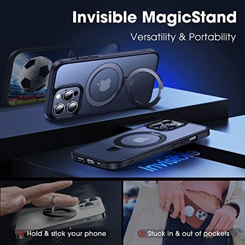 CASEKOO [All-in-1] MAGIC STAND for iPhone 14 Pro Max Case, [For MagSafe] [With Invisible Stand] [10FT Military Grade Protection] Shockproof Protective Phone Cover, Slim Fit Magnetic Cases, Black