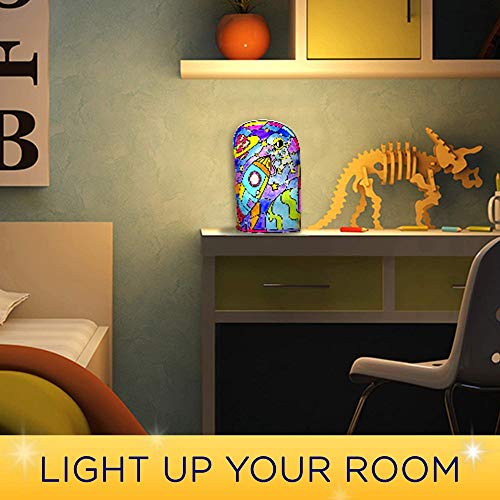 Kids NightLamp DIY Kit- Creative Arts and Crafts for Girls and Boys Ages 5 Years and up- Stained Glass lamp with Window Paint and Circuit - Best Gift Art Kits (Space)
