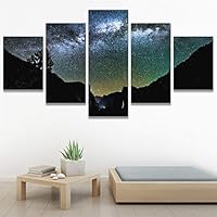 SIGNWIN 5 Panel Canvas Wall Art Aerial Astronomy & Space Dramatic Global Green Photography Realism Stars Ultra for Home Decorations Ready to Hang - 60
