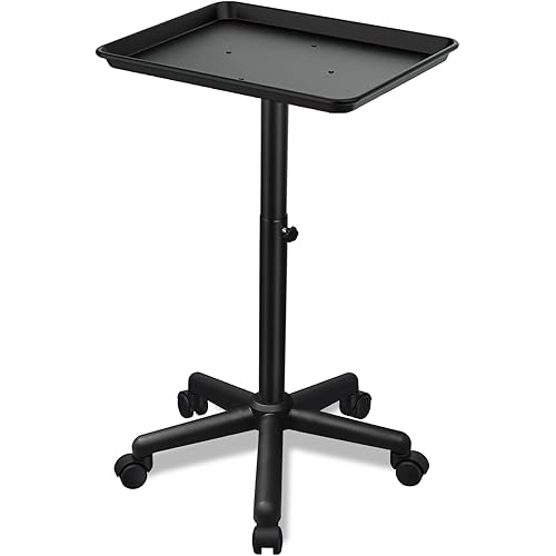 Salon Tray, Salon Rolling Tray, Salon Tray on Wheels with Adjustable Height, Metal Service Instrument Storage Tray for Salon&Home Use