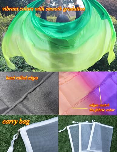 Winged Sirenny 3yds Belly Dance Silk Veil Gradient Color, Real Silk Luxury Bellydance Scarf with Hand Rolled Edges2