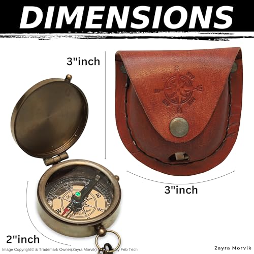 Brújula de Bolsillo Náutica de Latón con Estuche de Cuero Negro – Brújula de Navegación Vintage para Senderismo, Camping, Navegación y Coleccionistas miniatura 2