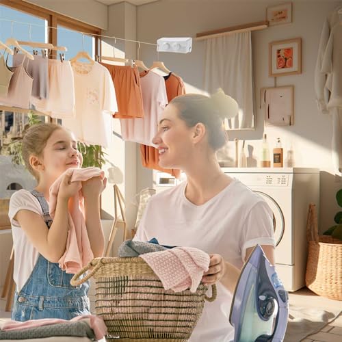 Corde à linge rétractable intérieure et extérieure 5m fil acier inoxydable blanc - 8